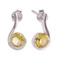 'Golden Droplet' - Women's Citrine Earrings Sterling Silver Jewelry from Indi