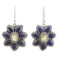 Geranium Blossoms,'Lapis Lazuli Citrine Floral Dangle Earrings from India'