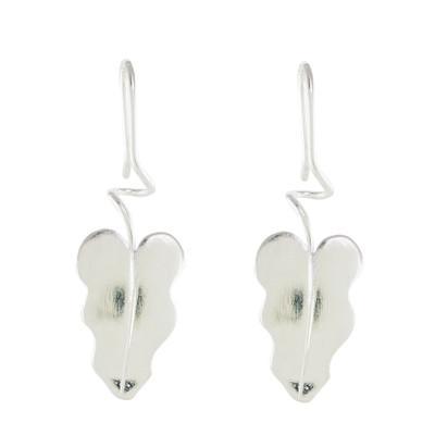 Twisting Leaves,'Sterling Silver Leaf Drop Earrings from Costa Rica'