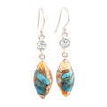 Elegance of the Beach,'Blue Topaz and Composite Turquoise Dangle Earrings'