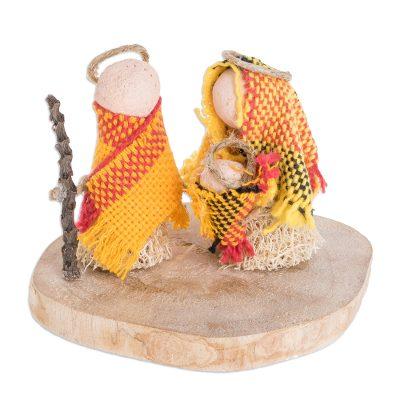 Hopeful Love,'Natural Fiber Nativity Sculpture with Yellow Cotton Accents'