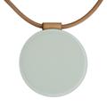 Rising Moon,'White Art Glass Disc Pendant Brown Leather Cord Necklace'