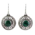 Graceful Green,'Sterling Silver Malachite Dangle Earrings from India'