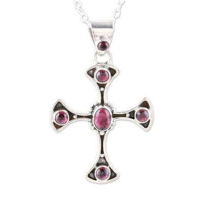 Beautiful Faith,'Garnet and Sterling Silver Dot Motif Cross Pendant Necklace'