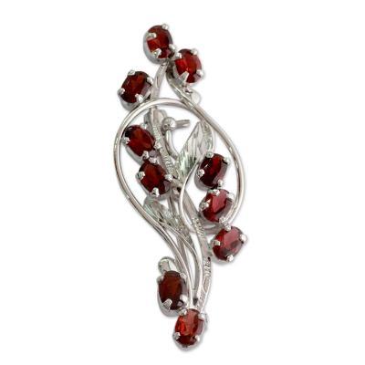 Garnet floral brooch pin, 'Elegant Passion'