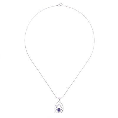 Sense of Calm in Blue,'Blue Sillimanite and Sterling Silver Pendant Necklace'
