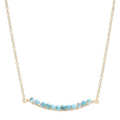 Golden Arc in Blue,'Gold Plated Reconstituted Turquoise Bar Necklace'