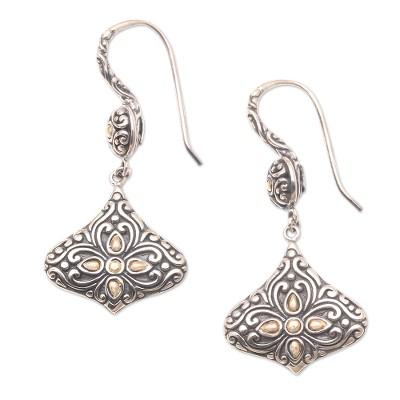 Genie Bottles,'Sterling Silver Lantern Shaped Earrings with Gold Accents'