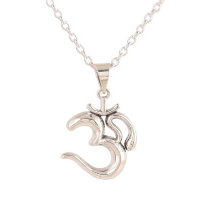 Serene Om,'Shining Sterling Silver Om Pendant Necklace from India'