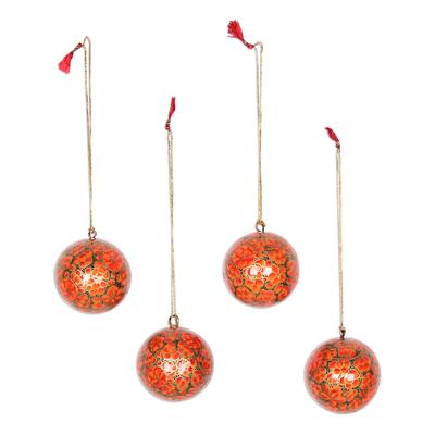 Fiery Blossoms,'Floral Papier Mache Ornaments in O...