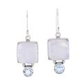 Creative Beauty,'Square Rainbow Moonstone and Blue Topaz Earrings from India'