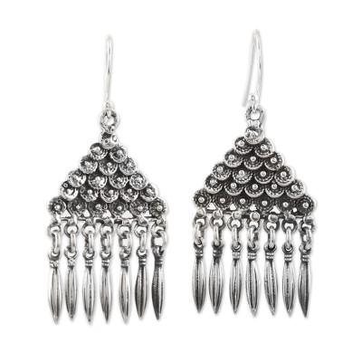 Pyramid of Loops,'Oxidized Sterling Silver Dangle Earrings Pyramid Motif'