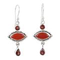 Red Fusion,'Garnet and Carnelian Sterling Silver Dangle Earrings'