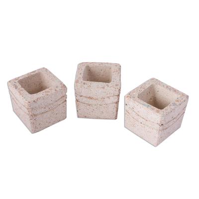 Chic Waves,'Wave Pattern Reclaimed Stone Flower Pots (Set of 3)'