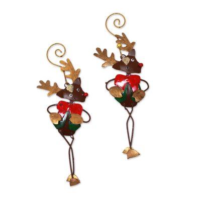 Dapper Rudolph,'Steel Rudolph Ornaments from Bali (Pair)'