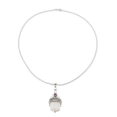 Undying Elegance,'Rainbow Moonstone and Amethyst Pendant Necklace from India'