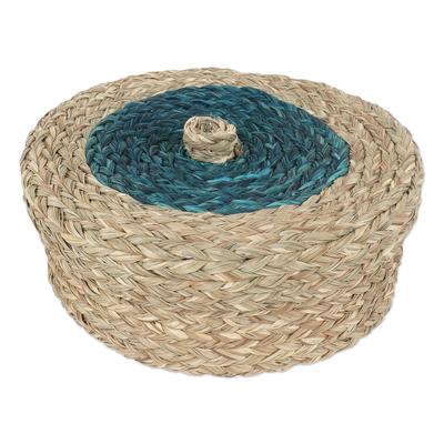 Turquoise Allure,'Natural Fiber Basket with Turquoise Tones'