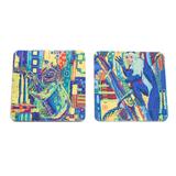 Tree Habitants,'Set of 2 Rubber Coasters with Monkey and Sloth Prints'