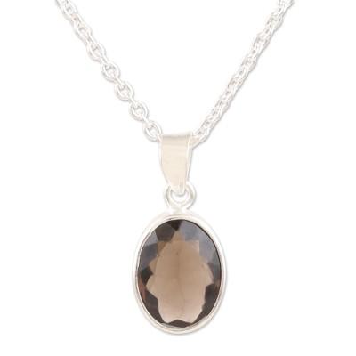 Grey Vapor,'Smoky Quartz and Sterling Silver Pendant Necklace'