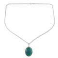 Leaf Fantasy,'Green Onyx and Sterling Silver Pendant Necklace from India'