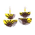 Mawuena Elegance,'Cat's Eye and Printed Cotton Fabric Earrings'