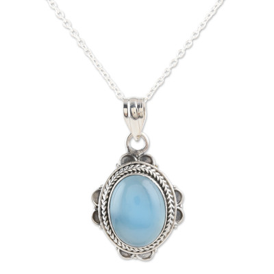 Chic Blue,'Chalcedony and Sterling Silver Pendant Necklace from India'
