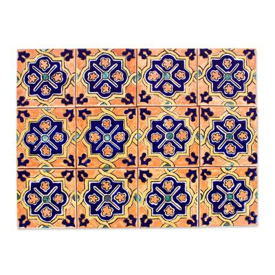 'Orange and Blue Talavera-Style Tiles (Set of 12)'