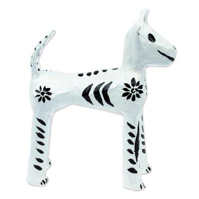 Faithful in Death,'Handcrafted Papier Mache Dog Skeleton Figurine from Mexico'