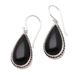 Midnight Drizzle,'Sterling Silver and Buffalo Horn Teardrop Dangle Earrings'