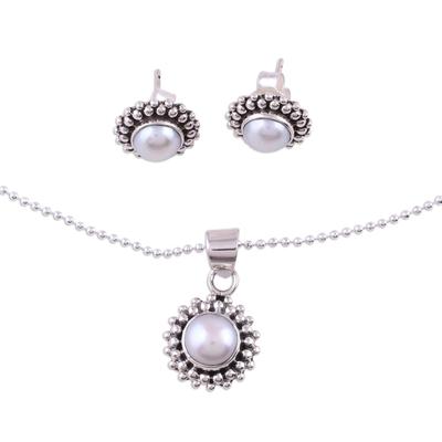 'Perfection' - Handmade Indian Bridal Pearl Jewelry Set in Sterling Silver