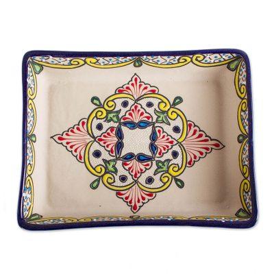 'Hand-Painted Talavera-Style Ceramic Casserole Dish'