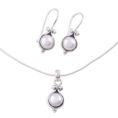 'Honesty' - Bridal Sterling Silver Pearl Jewelry Set from India
