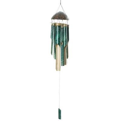 Green Rhythm,'Handcrafted Green Bamboo and Coconut Shell Wind Chime'
