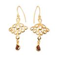 'Peacock-Themed Gold-Plated Dangle Earrings with Garnet Gems'