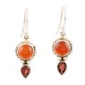 Indian Fire,'Sterling Silver Carnelian and Garnet Dangle Earrings India'