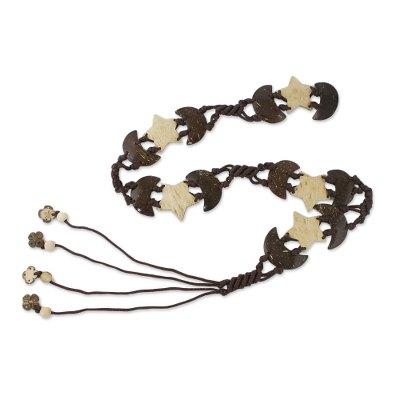 Moonlit Stars,'Stars and Half Moons Coconut Shell and Nylon Cord Tie Belt'