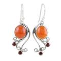 Vibrant Swirls,'Sterling Silver Dangle Earrings with Carnelian and Garnet'