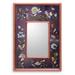 Reverse painted glass mirror, 'Purple Meadow'