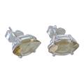 Glimpse of Spring,'Brazilian Handcrafted Marquise Lemon Quartz Stud Earrings'