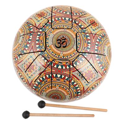 Palatial Peace,'Patterned Iron Tongue Drum with Mango Wood Drumsticks'