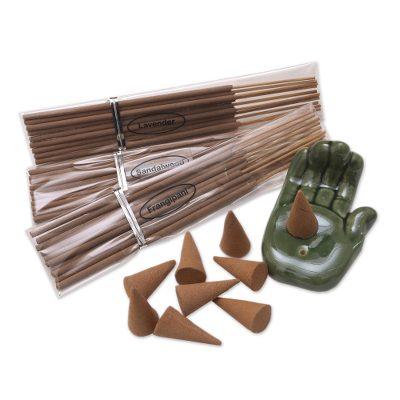 Green Palm,'Boxed Incense Gift Set with Ceramic Ho...