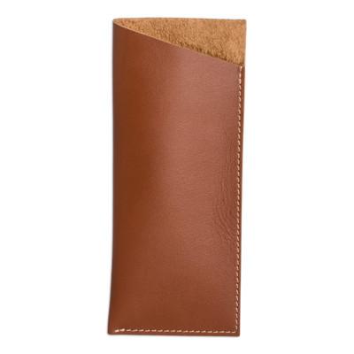A Glance at Sophistication,'Handcrafted Unlined Brown Leather Glasses Case with Open Top'