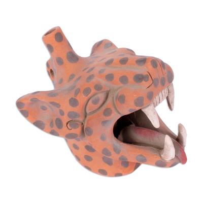 Jaguar Song,'Ceramic Whistle in Wild Jaguar Head Shape'