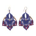 Boho Daisy in Blue,'Hand-Knotted Macrame Earrings with Brass Beads'