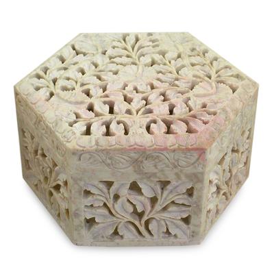 'White Jasmine' - Handcrafted Jali Soapstone Jewelry Box
