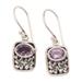 Blooming Purple,'Floral Sterling Silver Dangle Earrings with Faceted Amethyst'