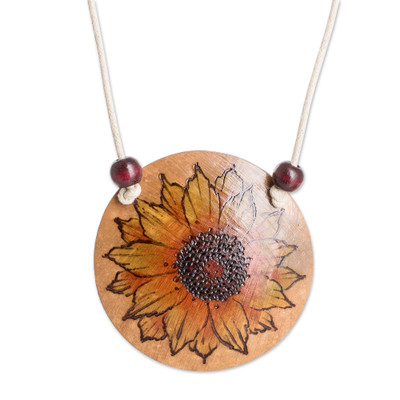 'Hand-Painted Calabash Gourd Sunflower Pendant Necklace'