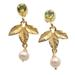'18k Gold-Plated Dangle Earrings with Pearls and Peridot Gems'