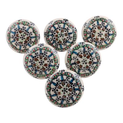 Floral Majesty,'Set of 6 Multicolor Floral Ceramic Knobs'