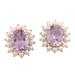 Lilac Facets,'Purple Amethyst Freshwater Cultured Pearl Button Earrings'